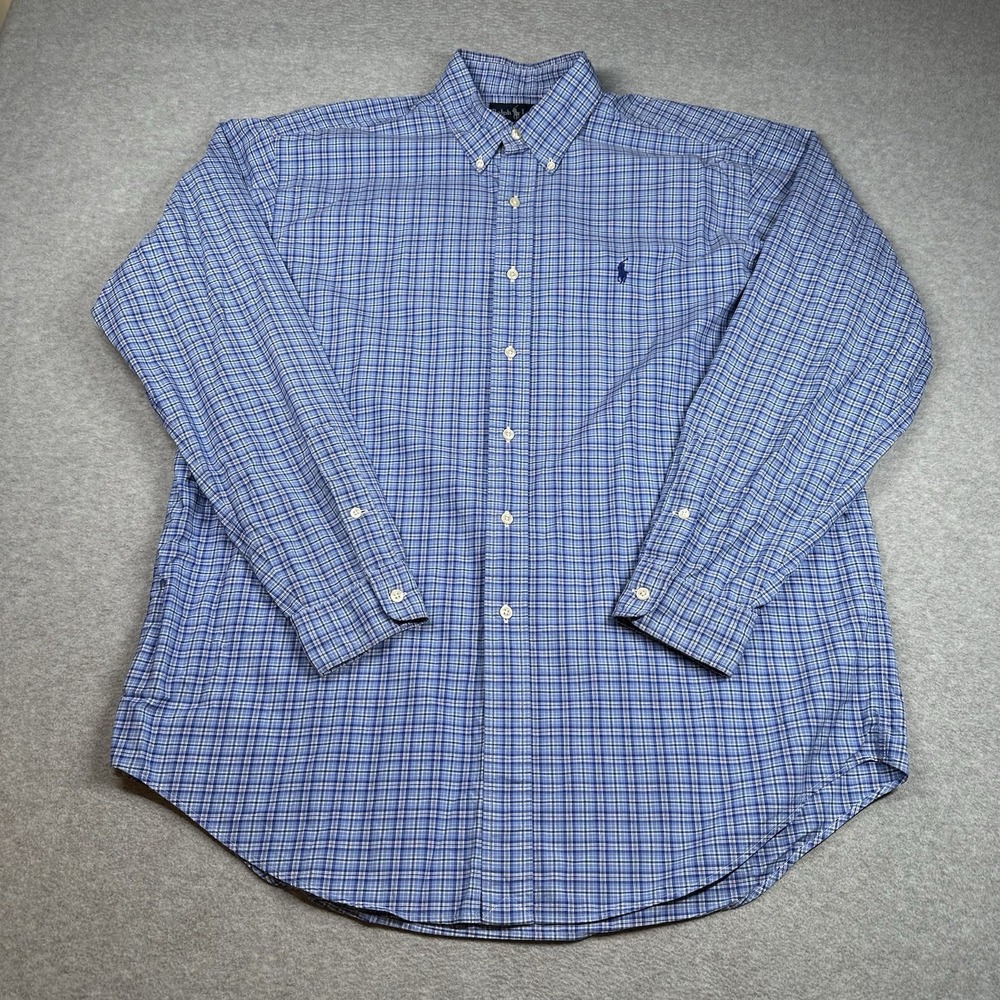 Polo Ralph Lauren Classic Fit Blue Plaid Button-Down Shirt Mens‎ L Pony VTG